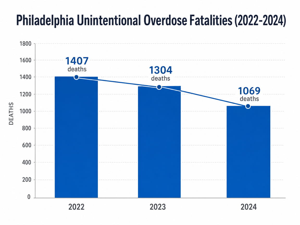 Chart showing Philadelphia Unintentional Overdose Fatalities (2022-2024)