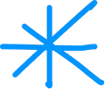 Blue six-pointed star with lines crossing through the center.
