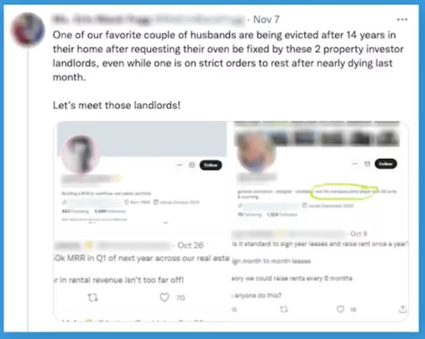 A screenshot of two of Nick's real estate partners on Twitter