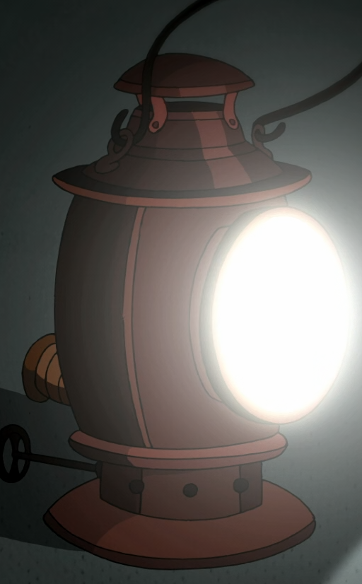 A screenshot of the show Over the Garden Wall, showing a lantern from a side angle