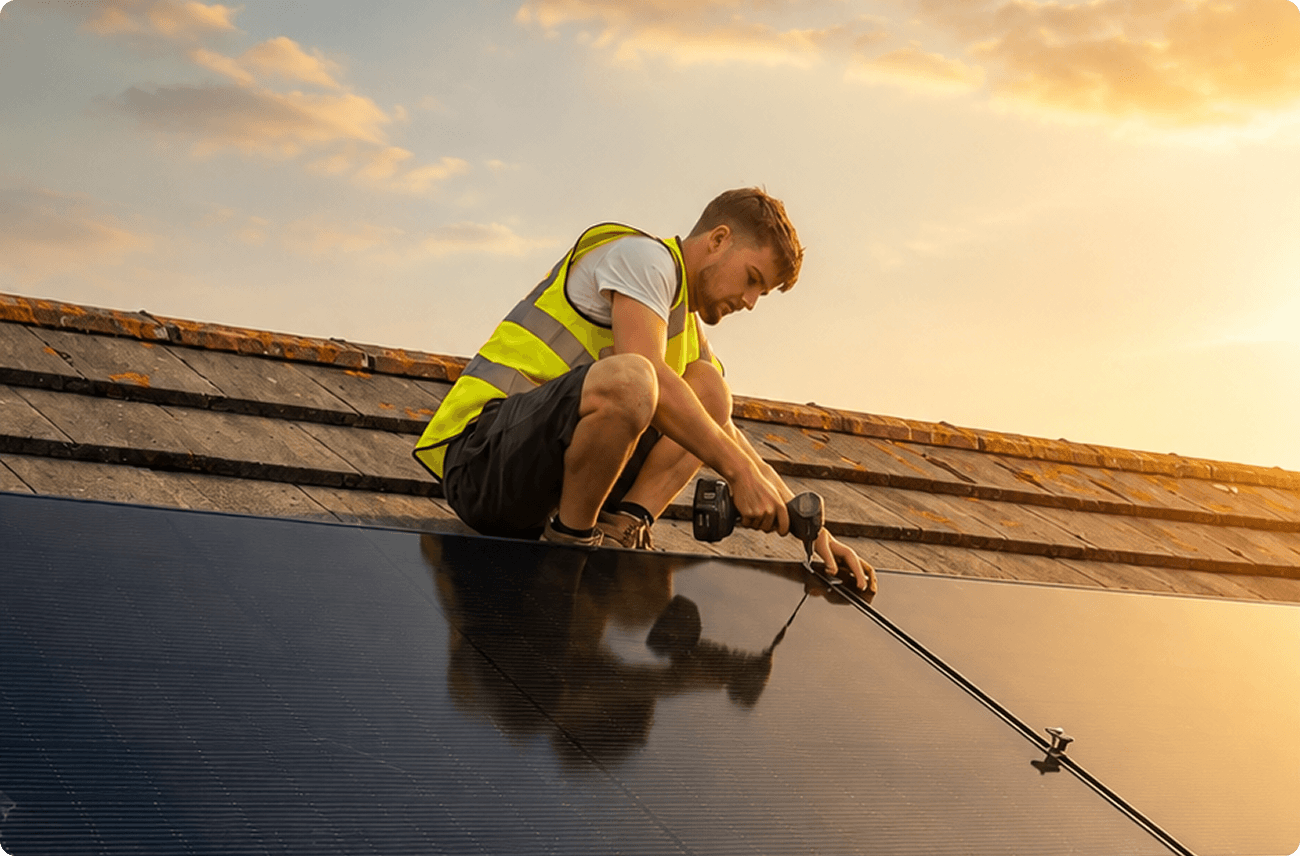 MCS certified installer fitting solar panels on a roof in Cardiff