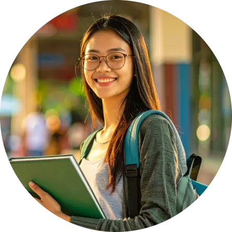 TeachFront illustration of a student smiling with a notebook and backpack, representing how students own their learning journey with mastery grading.