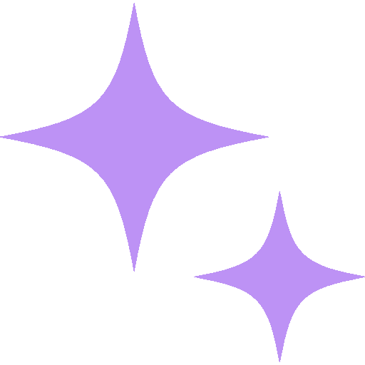 Two purple four-pointed sparkle or star shapes of different sizes on a white background.
