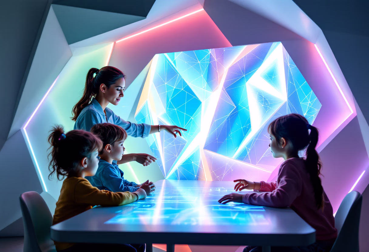 image of teacher with students