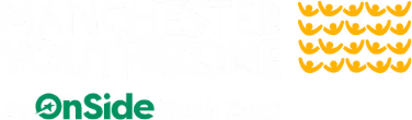 Logo of Manchester Youth Zone with 'An Onside Youth Zone' tagline and a pattern of yellow dot clusters.