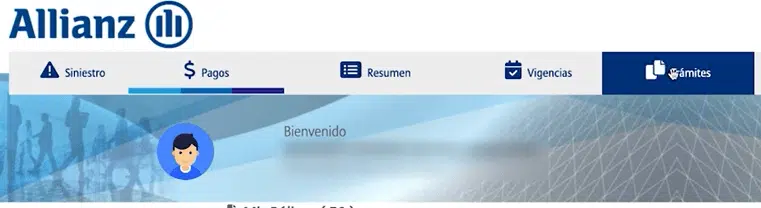 Pantalla del menú Trámites en el portal de Allianz