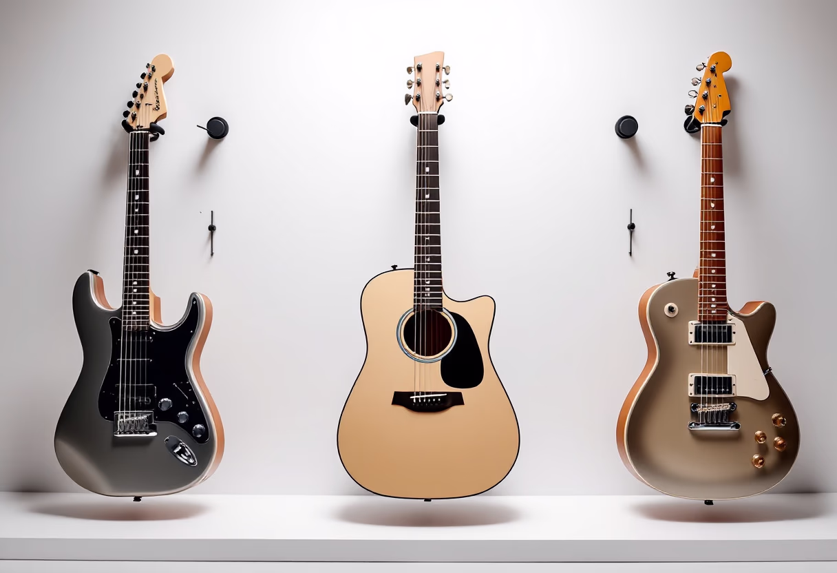 image of guitar rack (photography) (for a music studio)