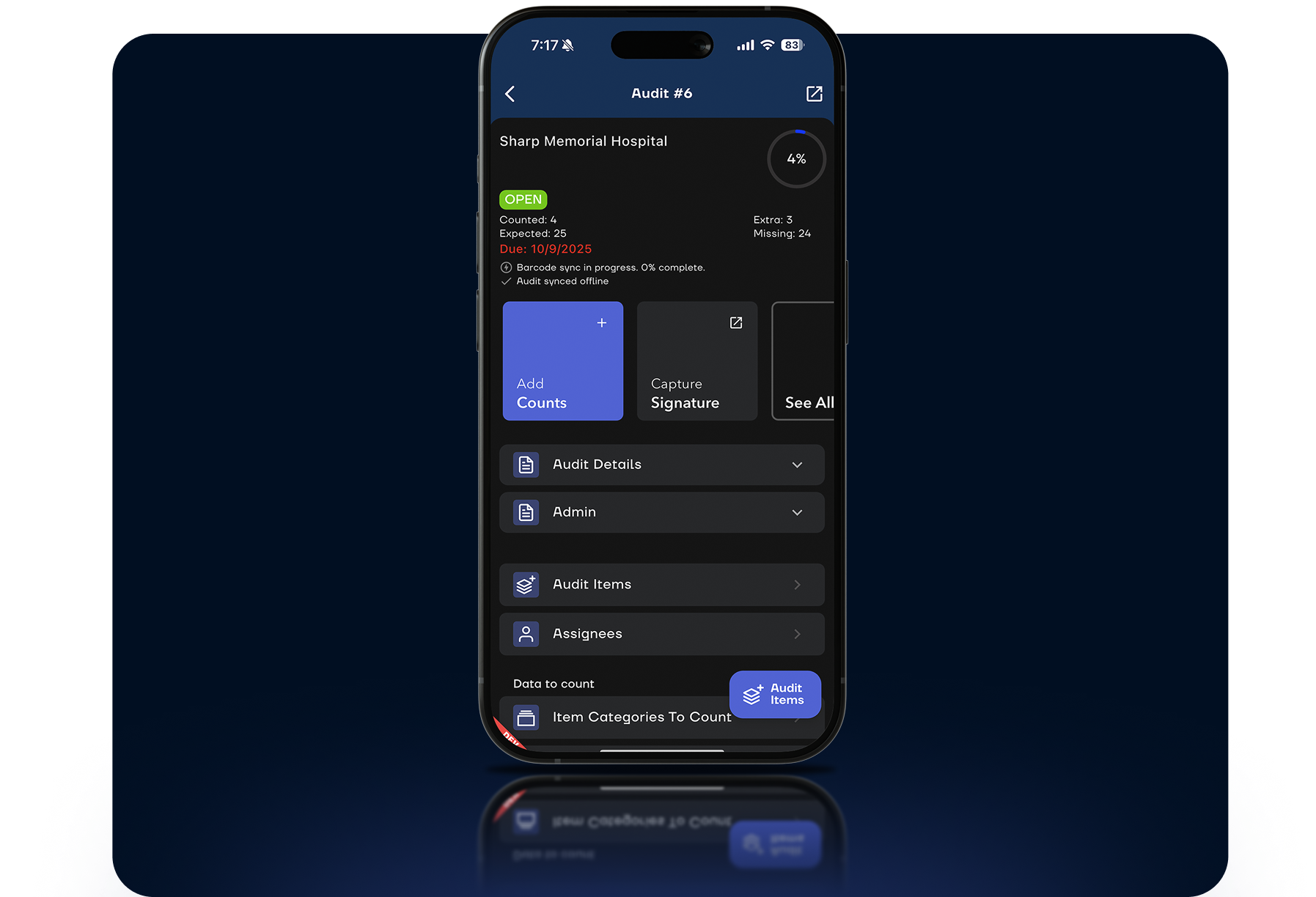 Movemedical mobile app Audit & Expiry screen