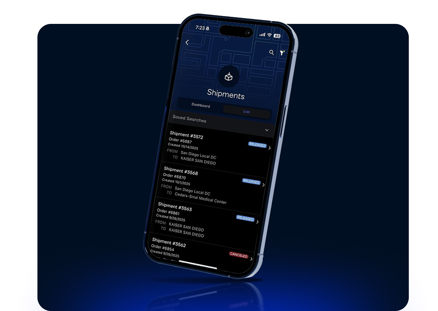 Movemedical mobile app Asset Management screen