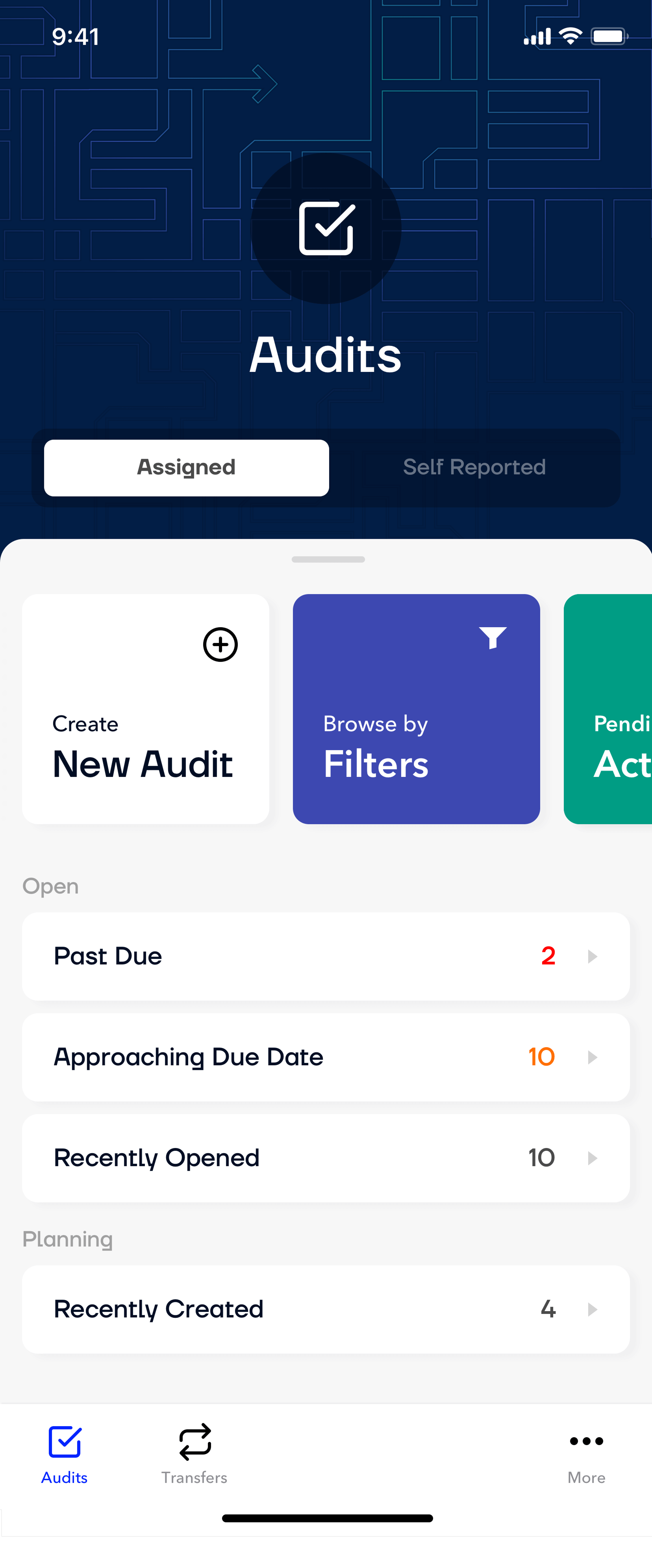 Movemedical app Audits Screen