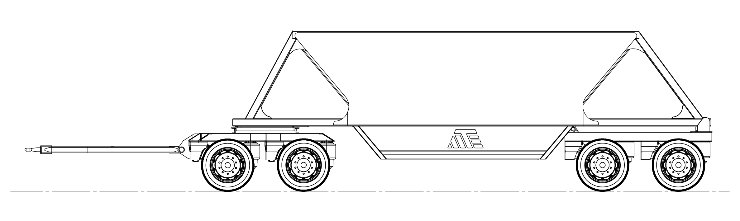 4 Axle Dog Bottom Dumper Model Drawing
