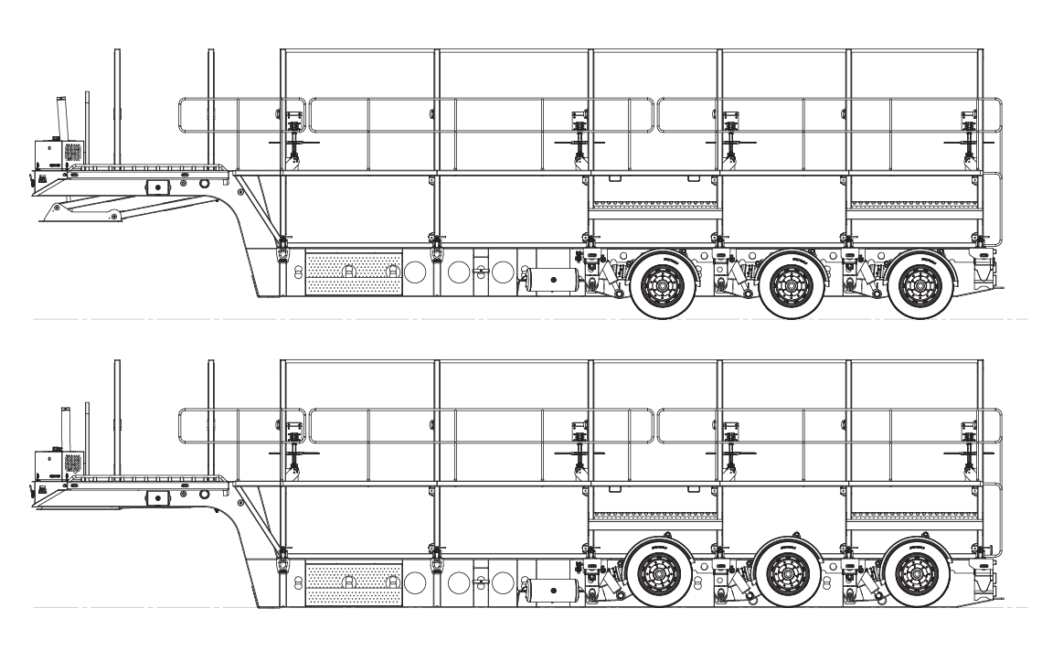 Rows of 4 Panel Trailers Model Drawing