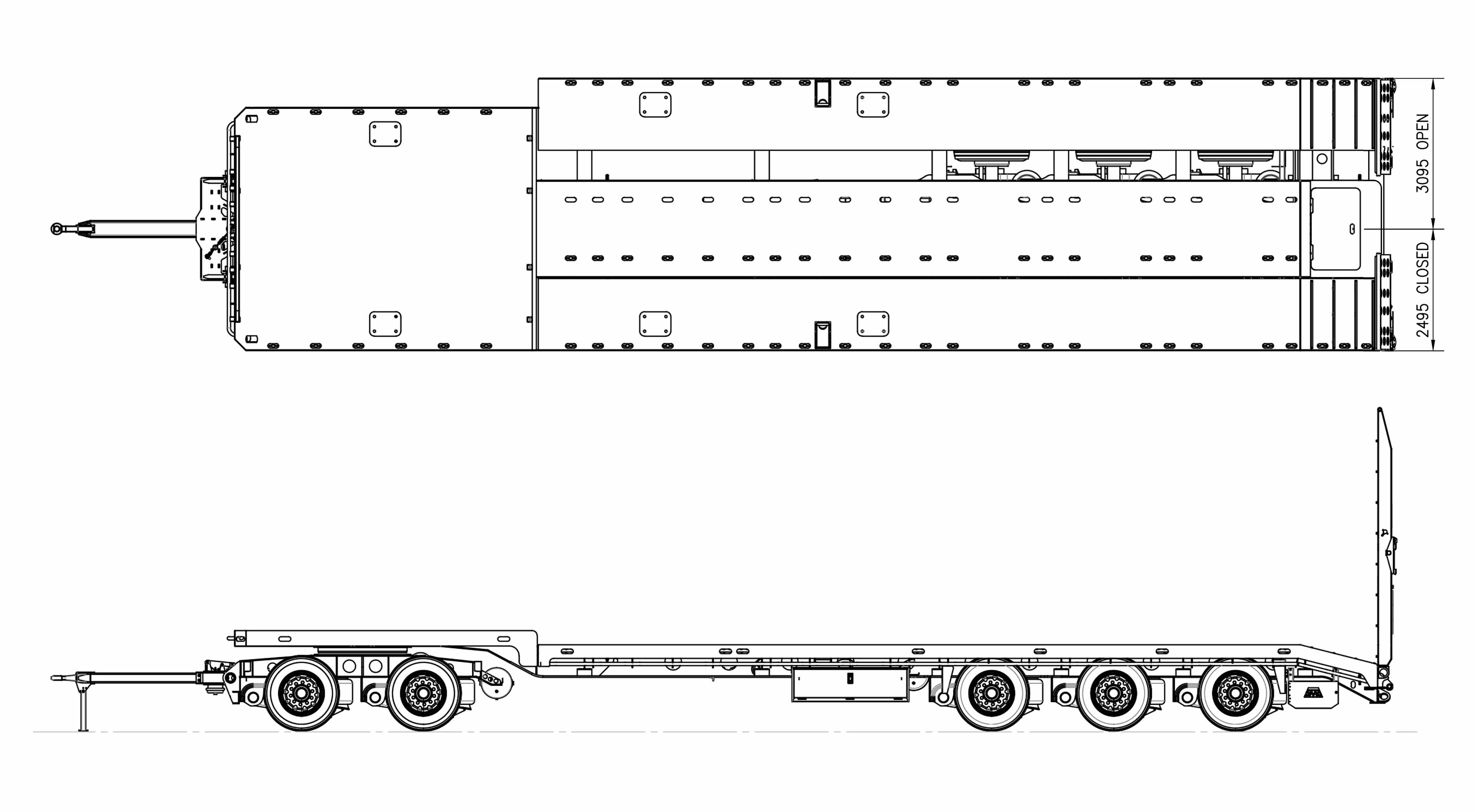 5 Axle Flat Top Low Loader Deck Widener Model Drawing