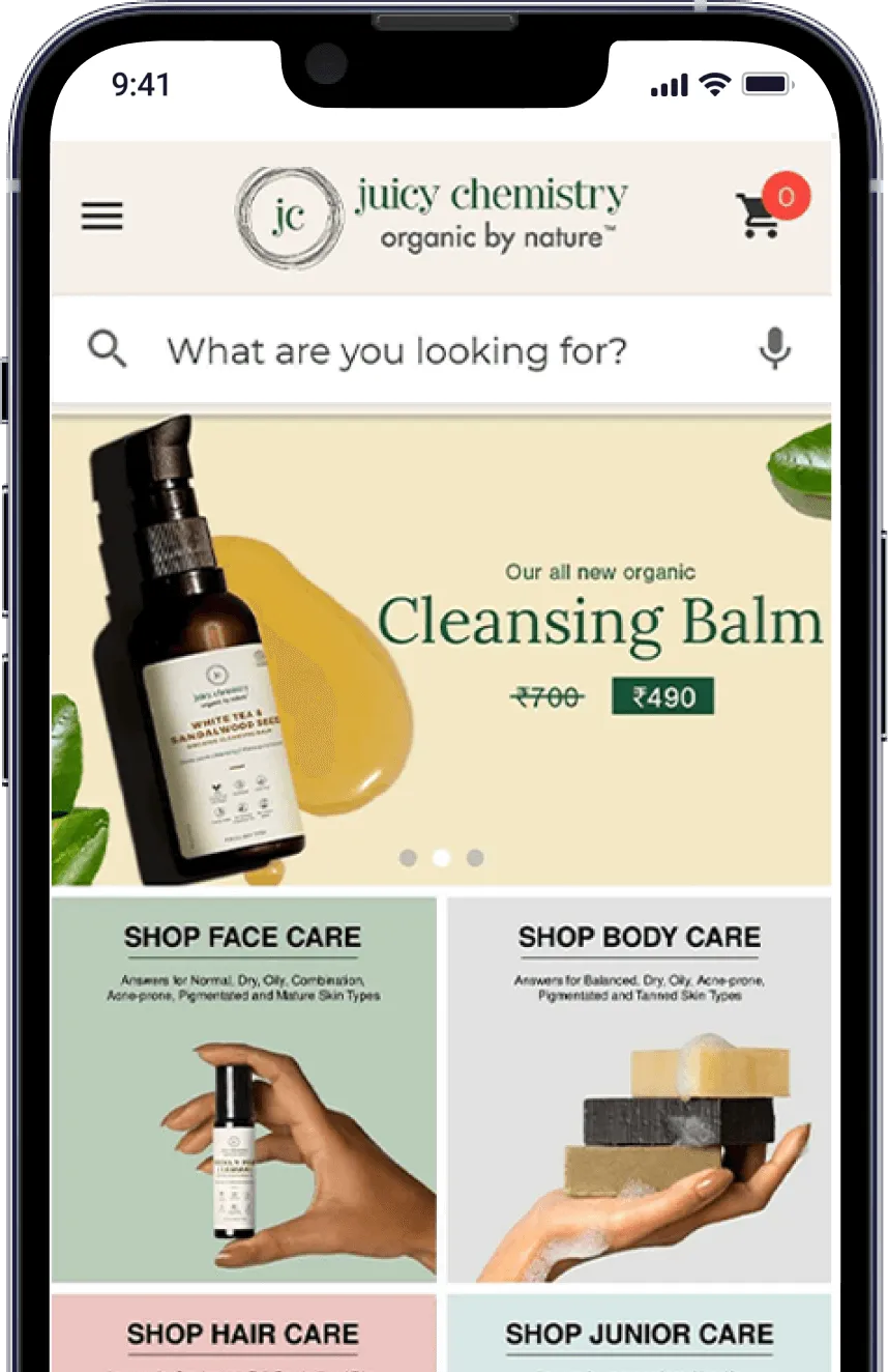 Example of Juicy Chemistry's Custom Shop on Vajro App Builder