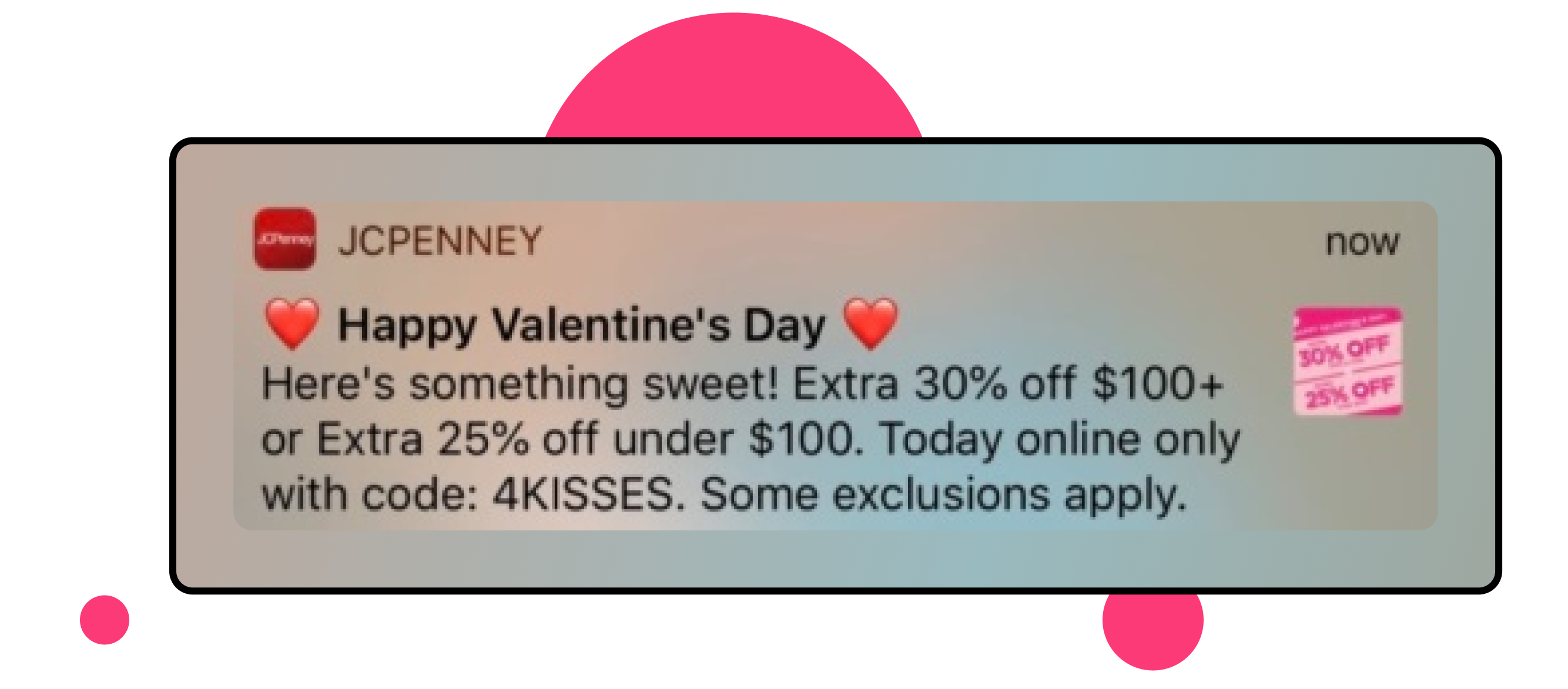 Example of push notifications from JCPenney highlighting their Valentine’s Day Promotion