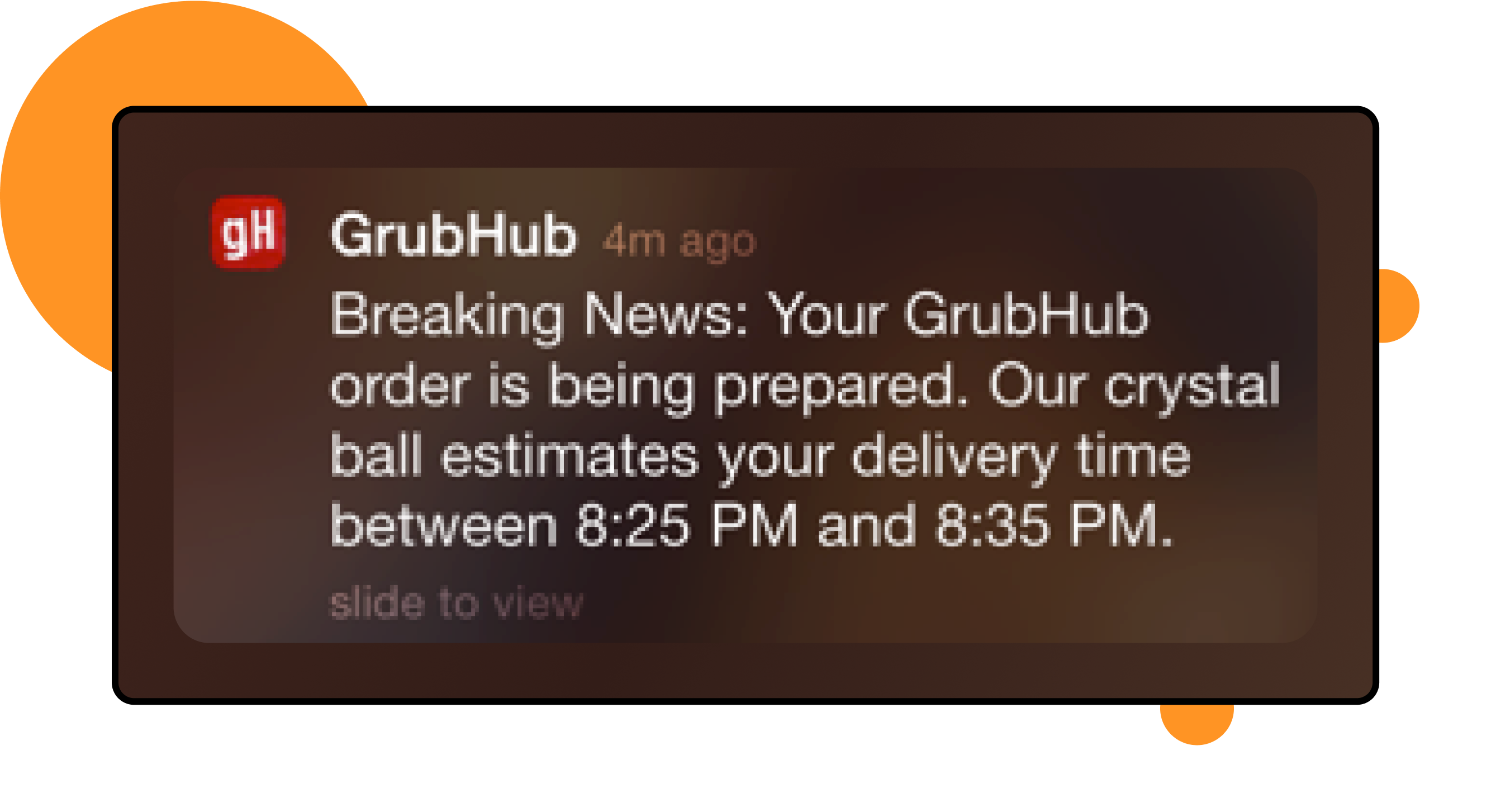 Example of push notifications from GrubHub providing updates to their customer about their order