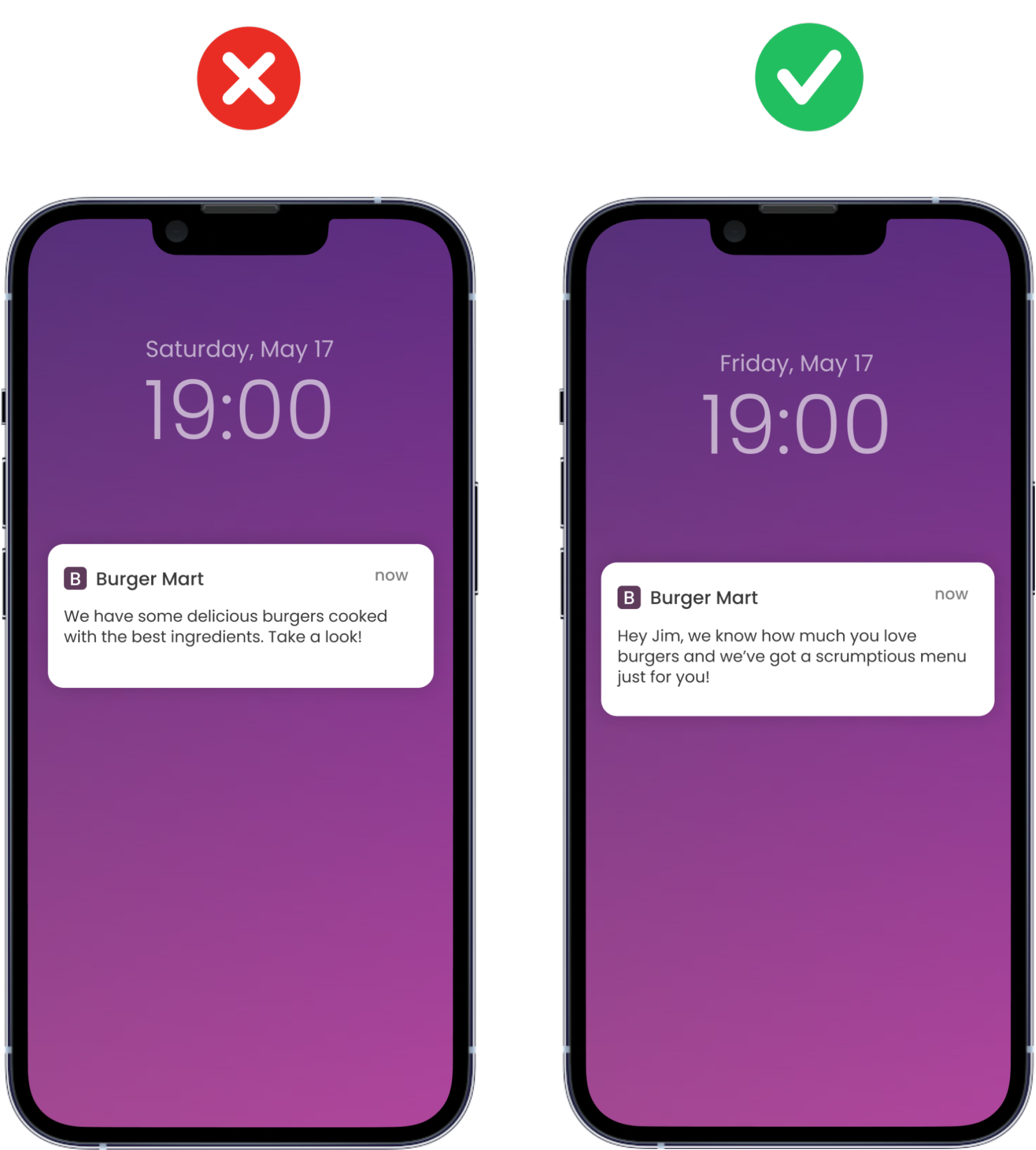 Example of push notification mistakes showing what a generic message is and how to fix it