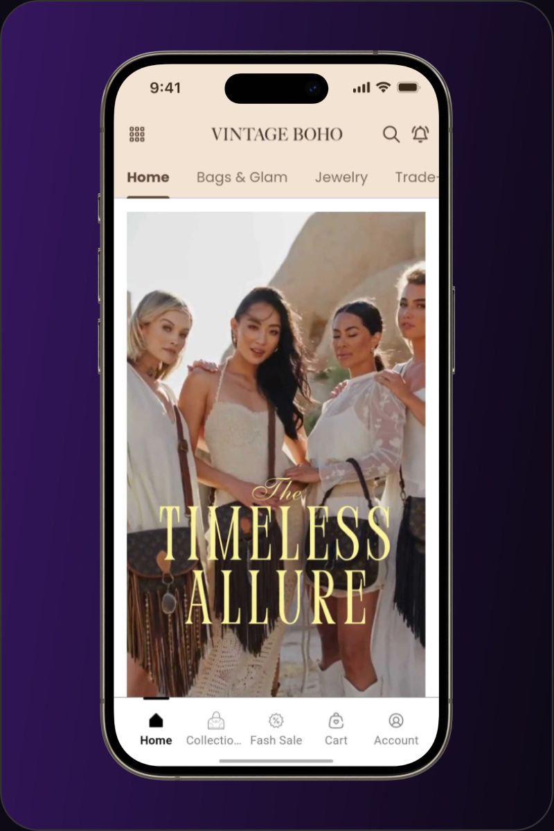 Duo Couture branded mobile app on an iPhone