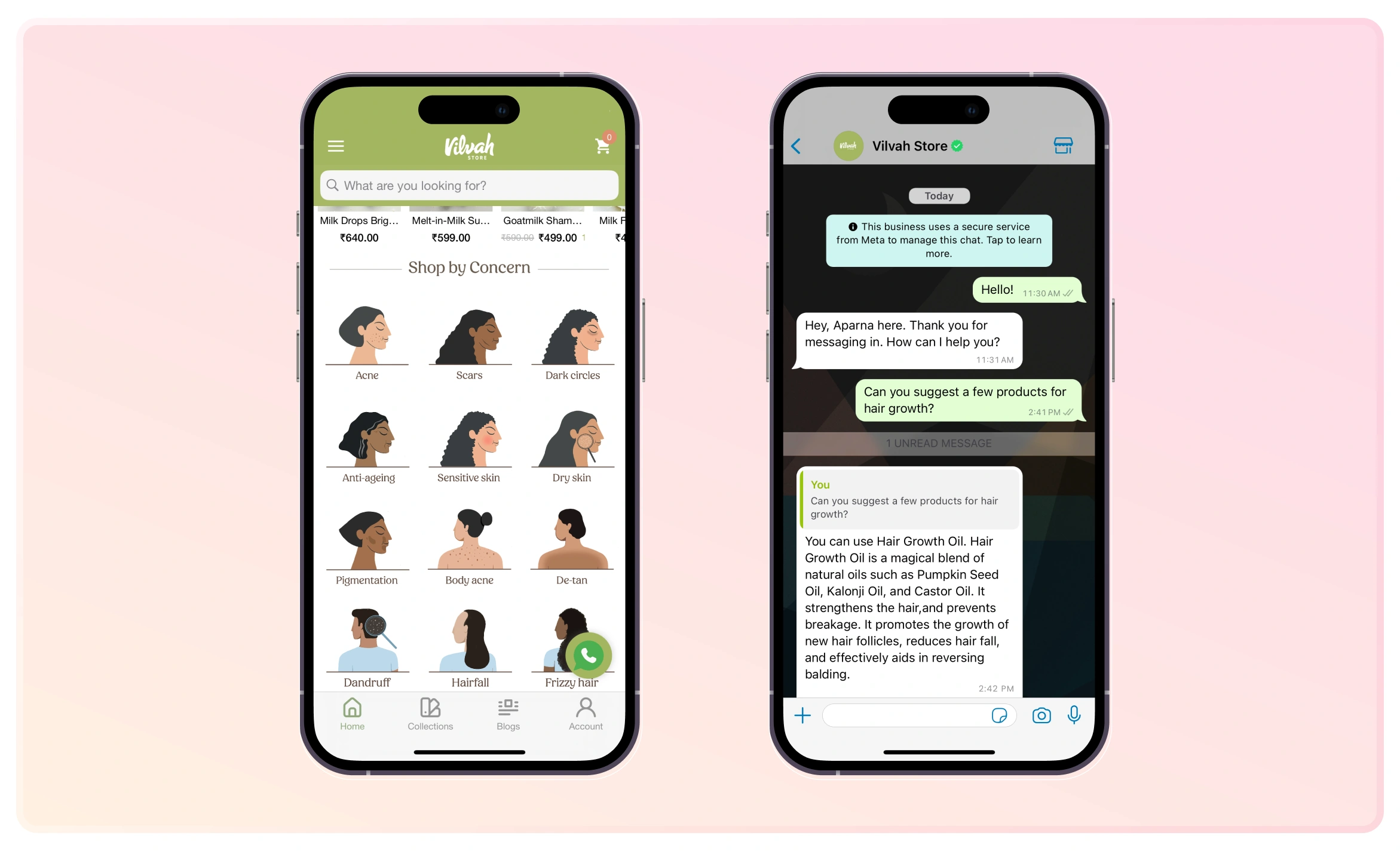 Vilvah uses WhatsApp chat to provide instant customer service and boost retention