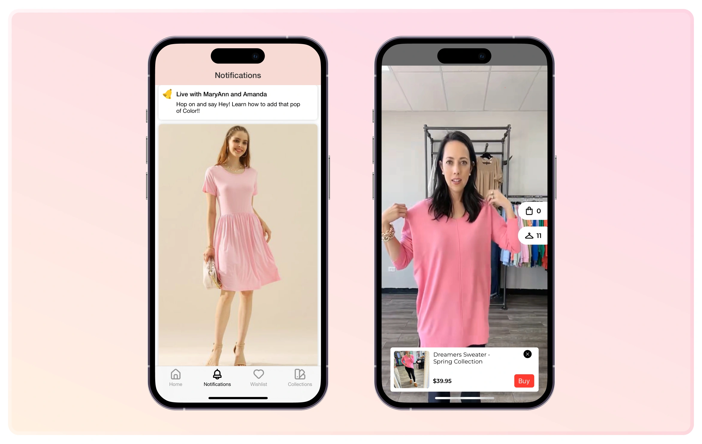 A real-time example of Palette of Threads boutique promoting and hosting a live session.