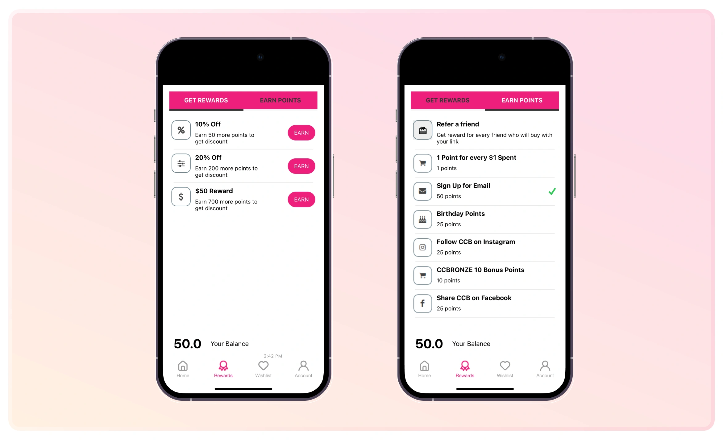 Shop CCB's customer rewards program offers loyalty points based on customer actions