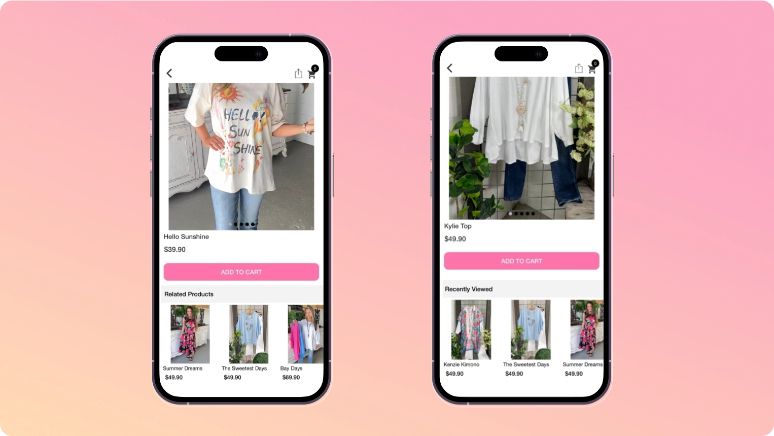 Carol’s Boutique recommends Related and Recently Viewed products on their PDP