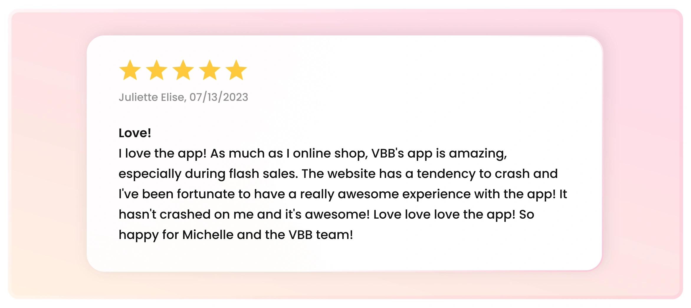 A Vintage Boho customer review expressing their love for the brand and the brand owner