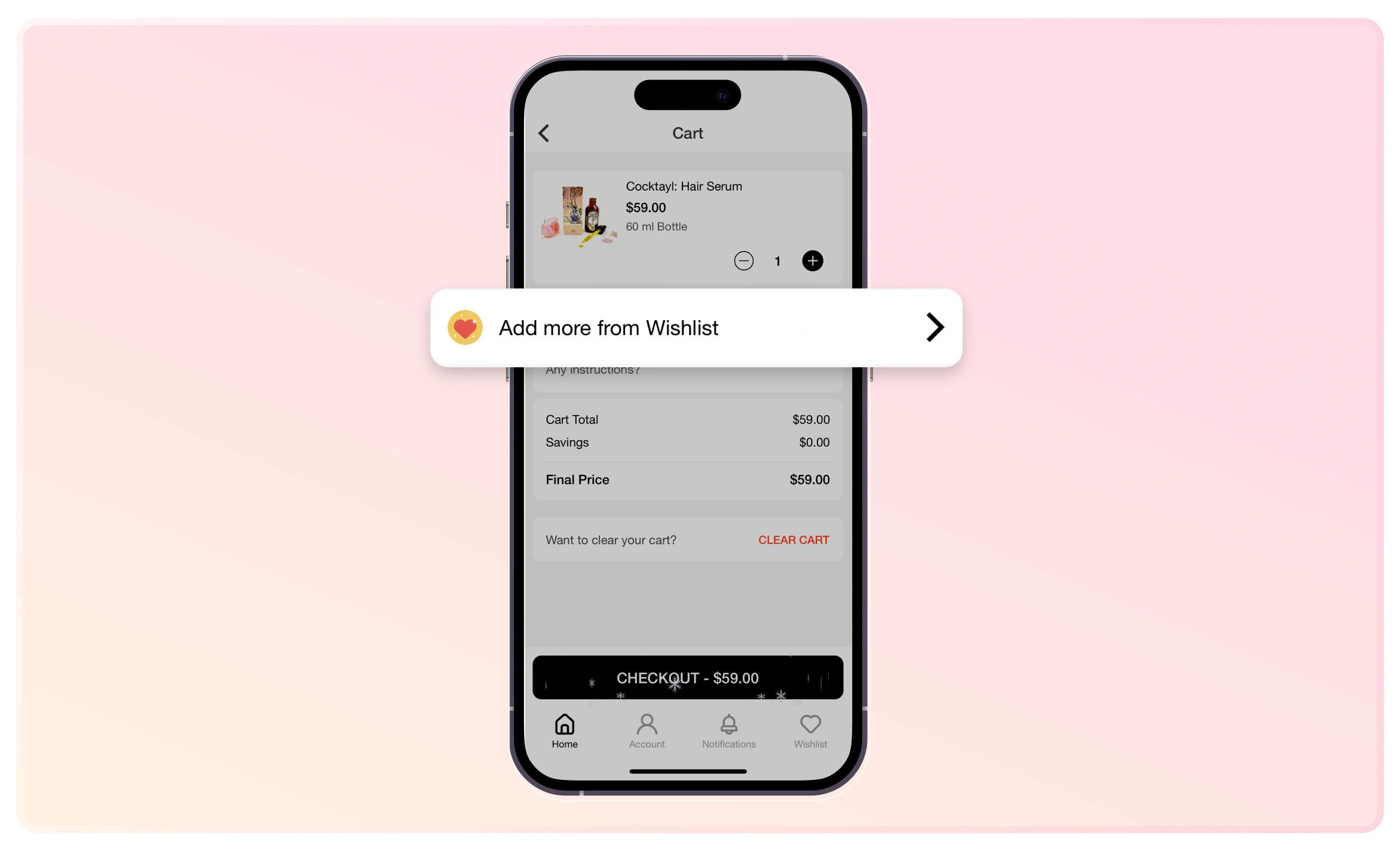 Wishlist reminders on an app's cart page
