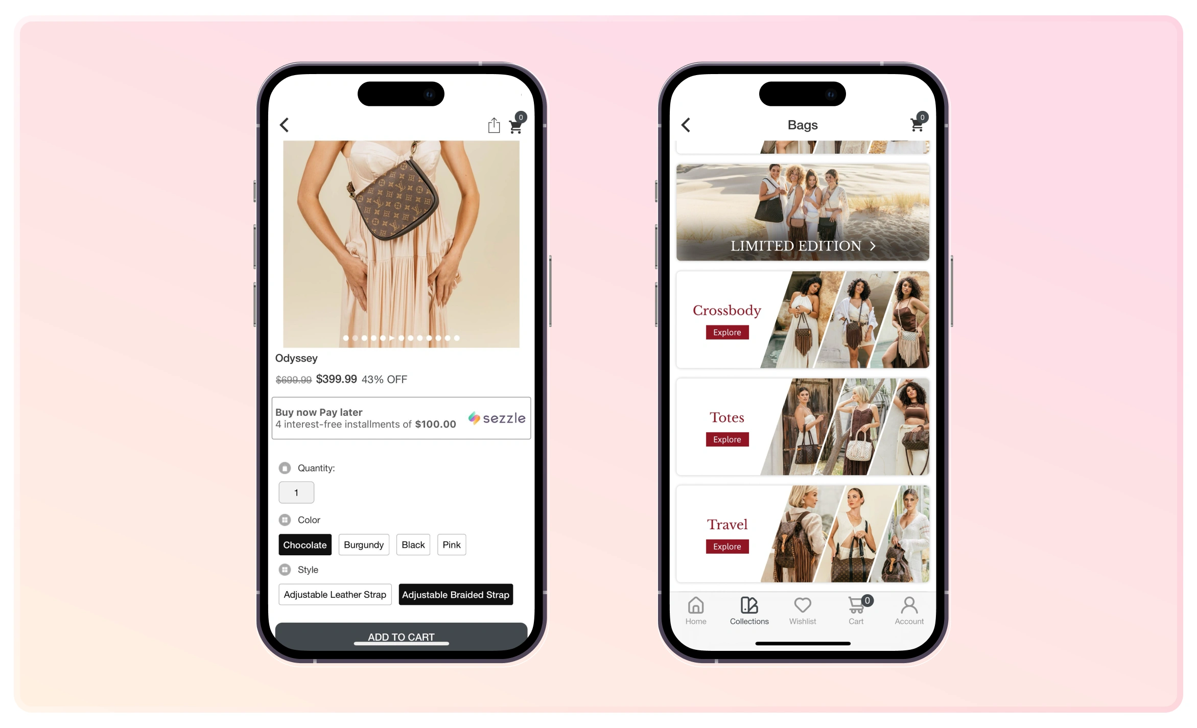 Product page and product category page designs by Vintage Boho Bags