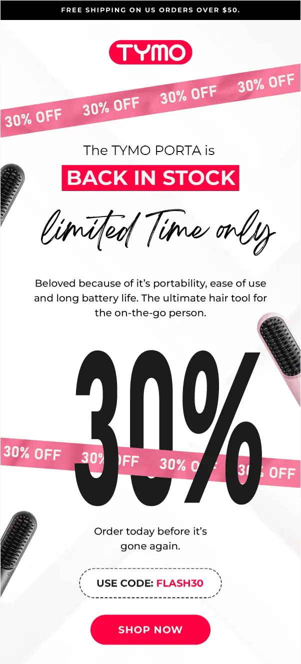 Email about a limited time offer on a popular product