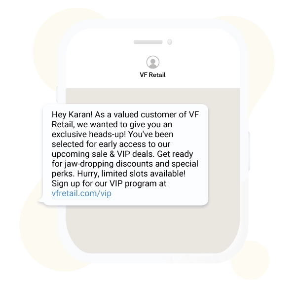 SMS promoting early access for VIP customers