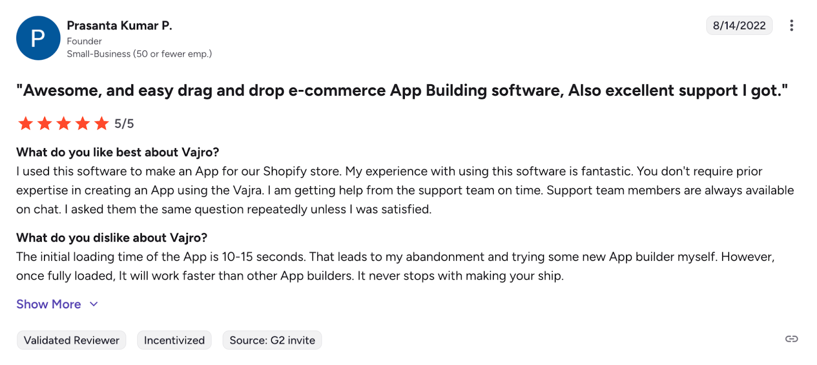 A screenshot of a product review page for Superfans.
