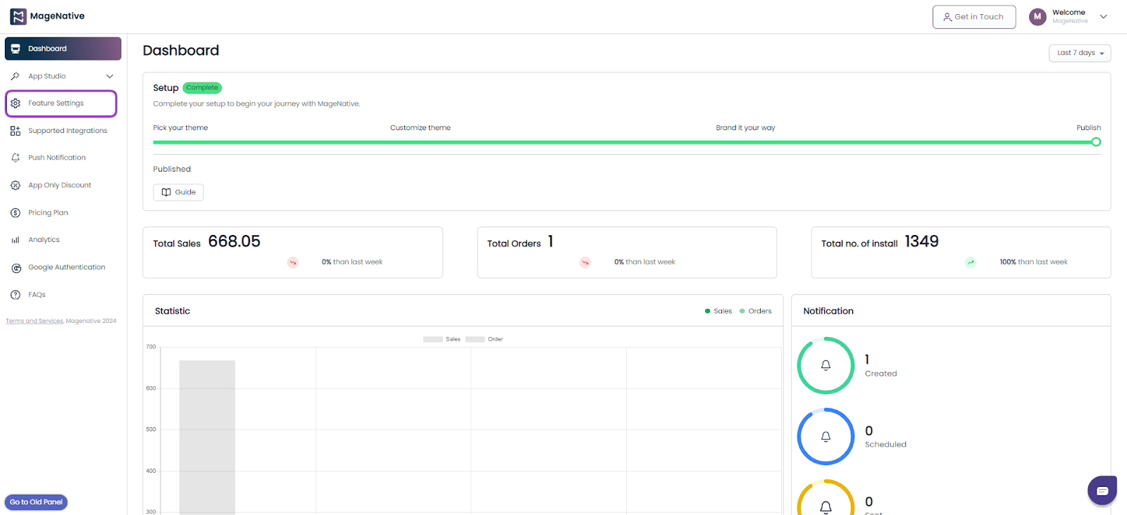 A screenshot from MageNative's dashboard.