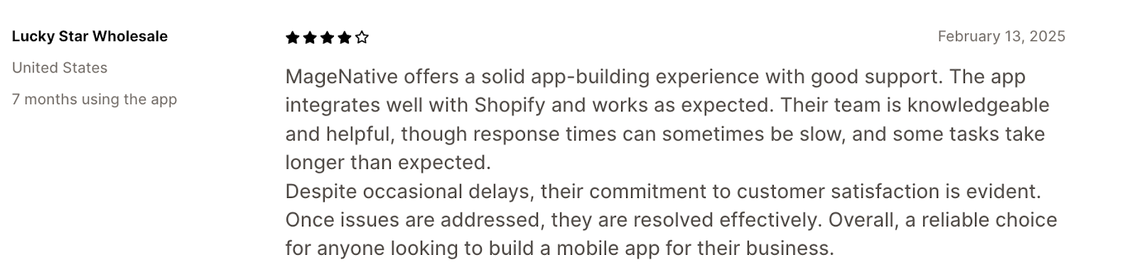 Shopify review of MageNative from a user