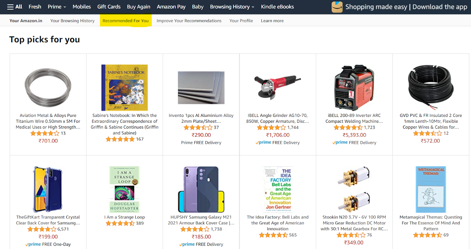 Personalized product recommendations on Amazon