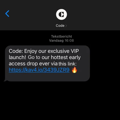 VIP early access launch message linking customers directly to a limited product drop