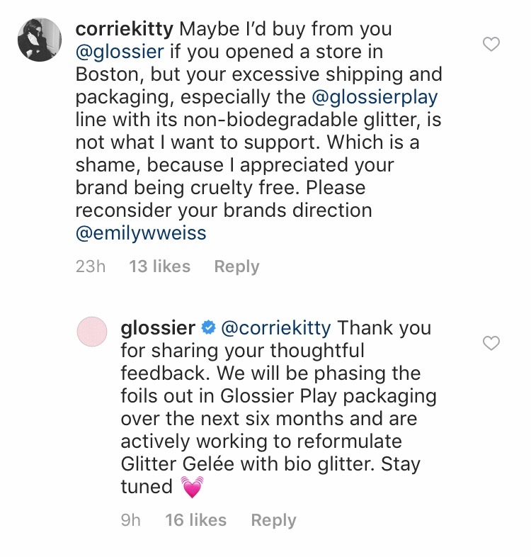 Glossier responding to customer feedback on packaging and product changes