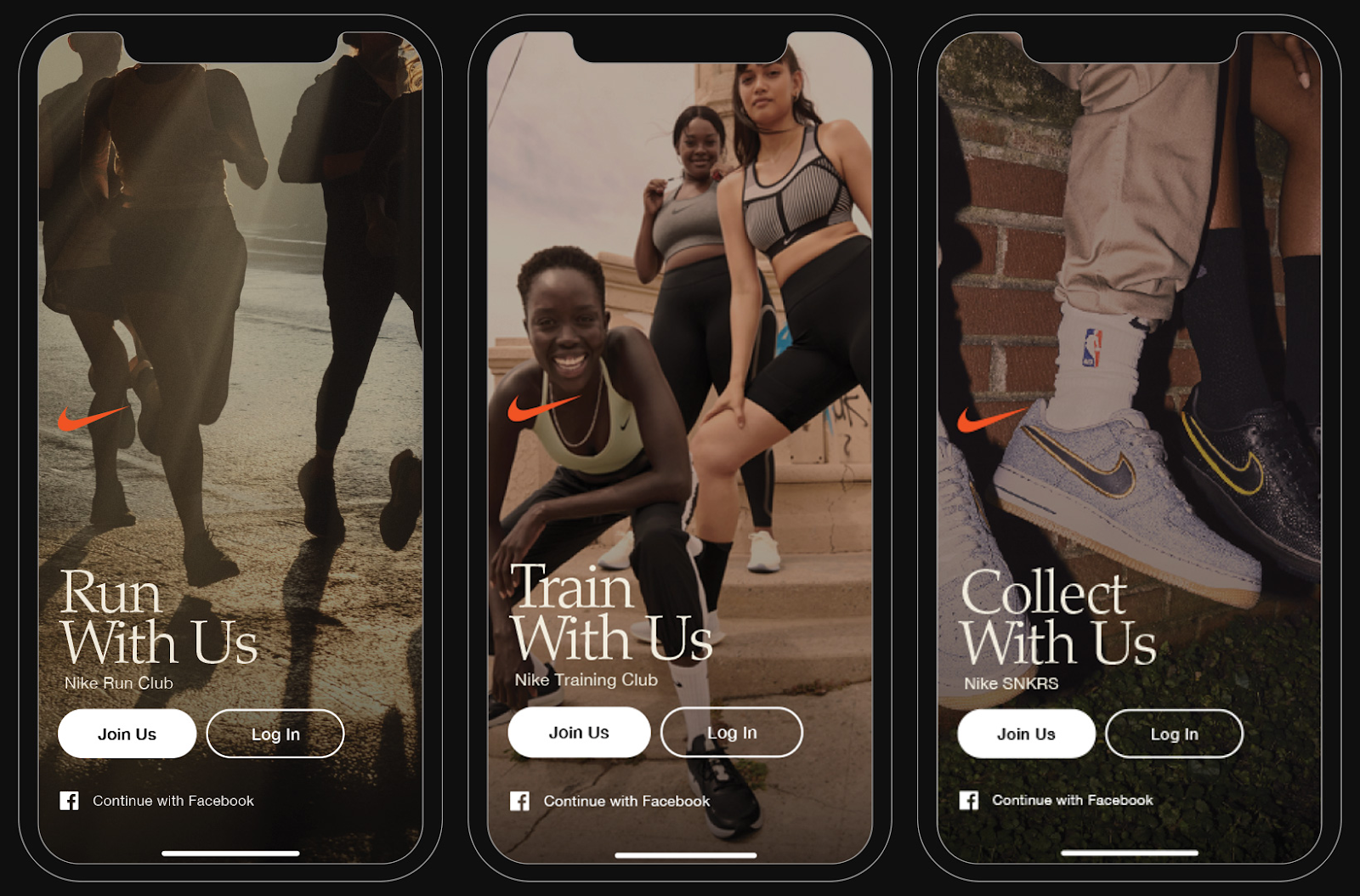 Nike membership apps showcasing training, running, and sneaker community experiences