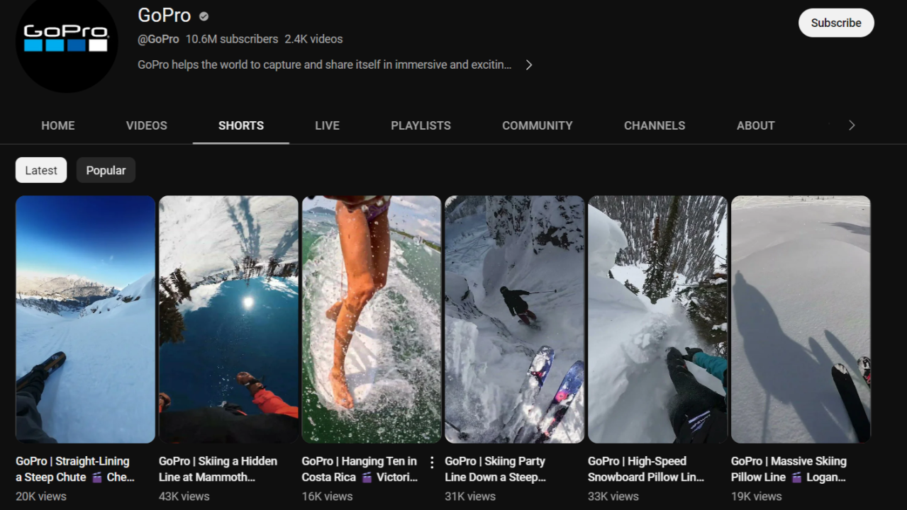 GoPro YouTube channel featuring user-generated adventure and action content