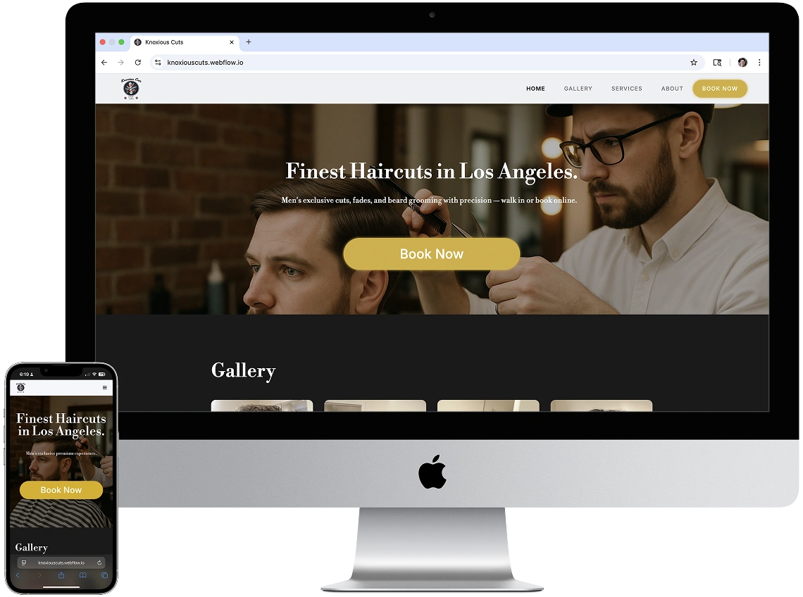 Mockup image of Knoxious Cuts' one-page website