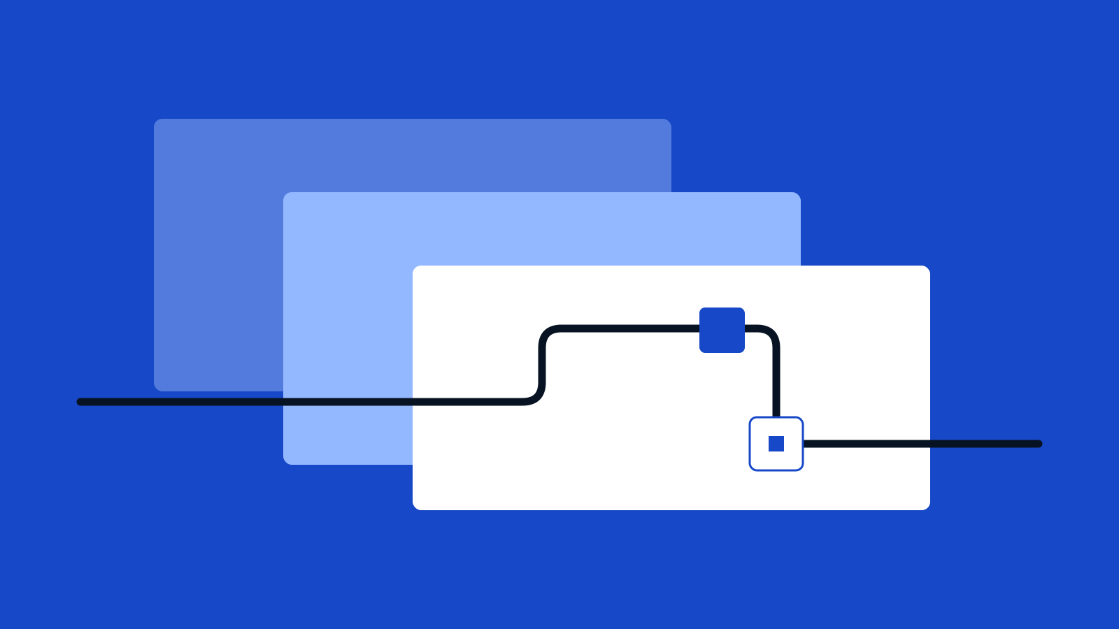 Three overlapping evidence frames are brought together by one route and a blue focal square.