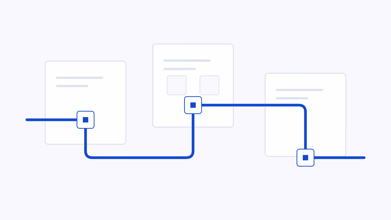 A connected route passes through three offset frames, with alternative components inside the central frame.