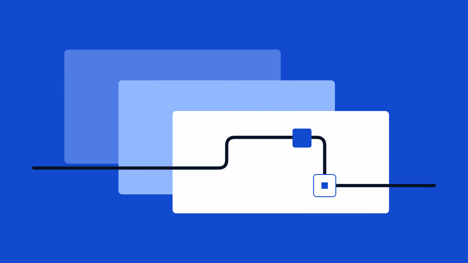 Three overlapping evidence frames are brought together by one route and a blue focal square.