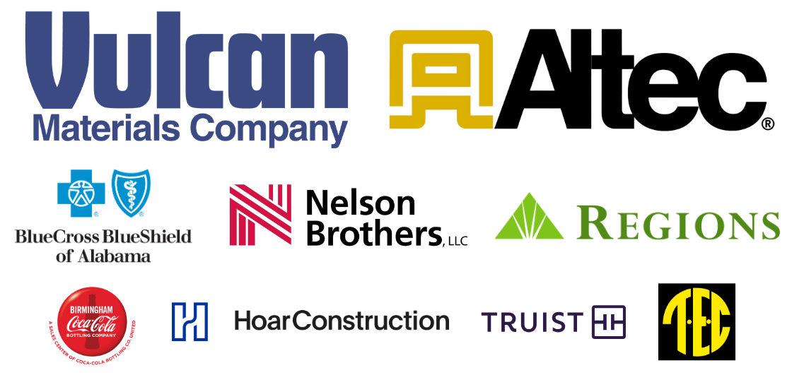 Logos of the major sponsors of the 2025 Rey of Hope Gala: Vulcan Materials Company, Altec, Blue Cross & Blue Shield of Alabama, Nelson Brothers, Regions, Coca-Cola Bottling Company UNITED, Hoar Construction, Truist, TEC