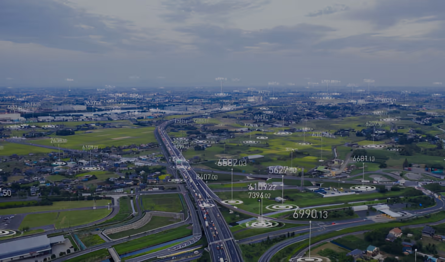 An aerial photo of many IoT devices