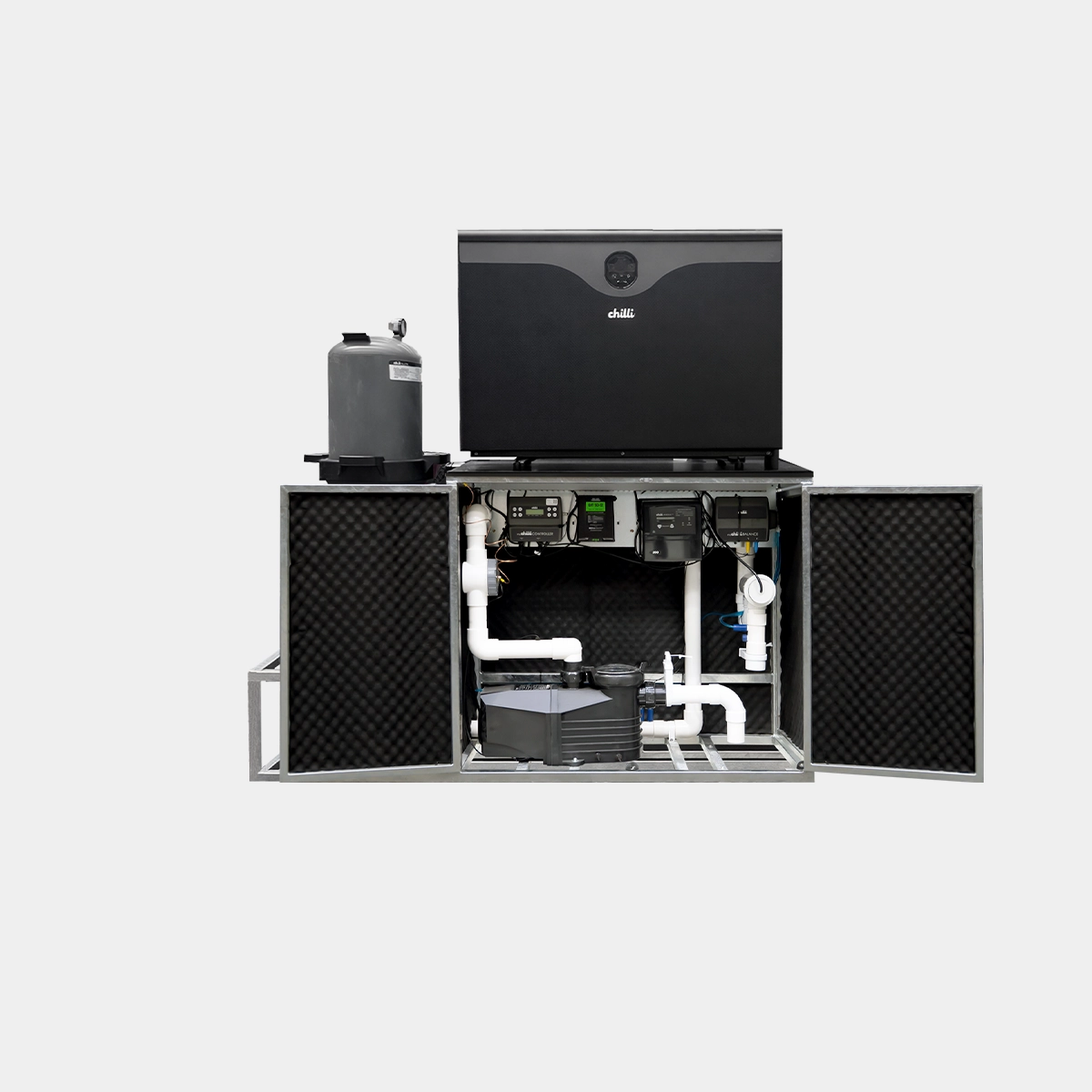 Our HushHub is compact pool equipment station that also reduces noise.
