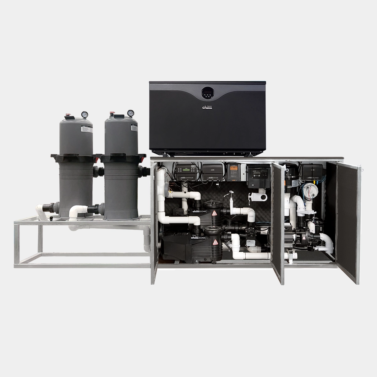 Our HushHub is compact pool equipment station that also reduces noise.