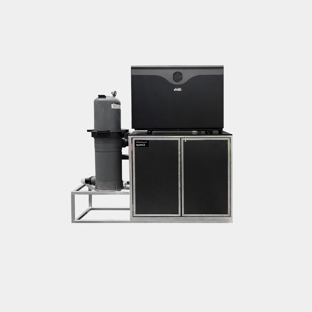 Our HushHub is compact pool equipment station that also reduces noise.