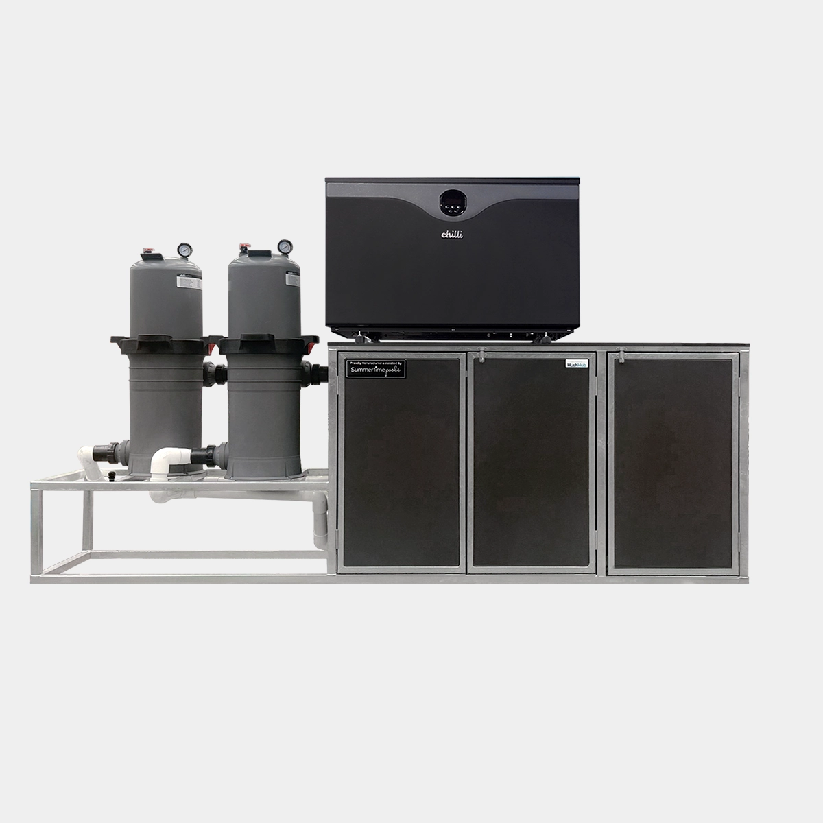Our HushHub is compact pool equipment station that also reduces noise.