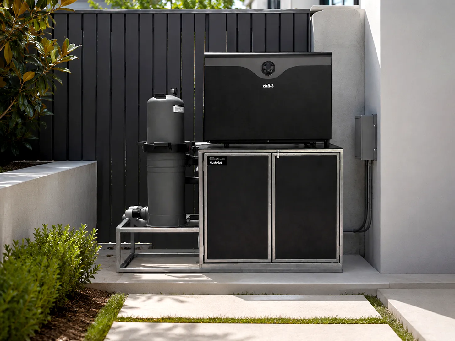 Hushhub Control installed on a nice looking backyard